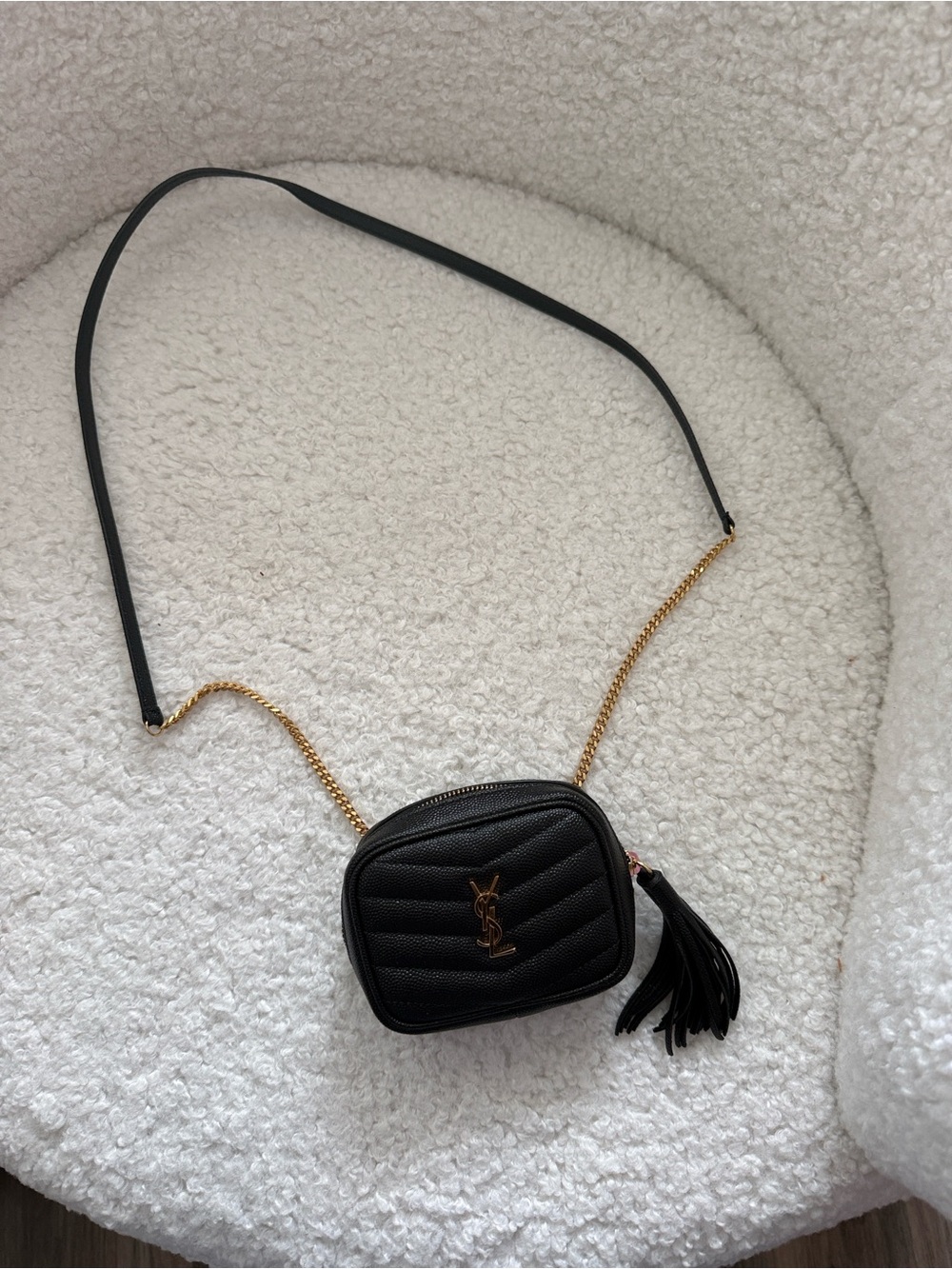 Saint Laurent Black Quilted Crossbody with Gold Chain and Tassel